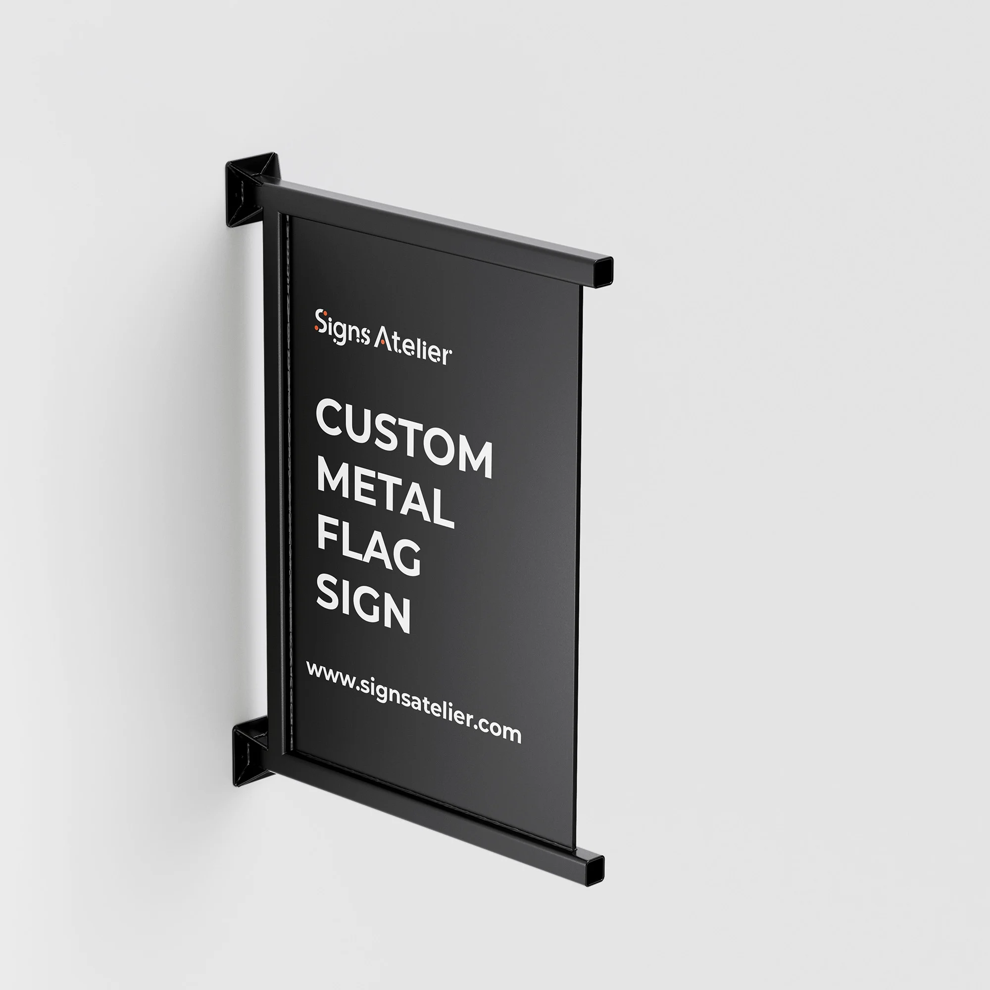 A visual of the Custom Metal Flag Sign hanging on a wall.