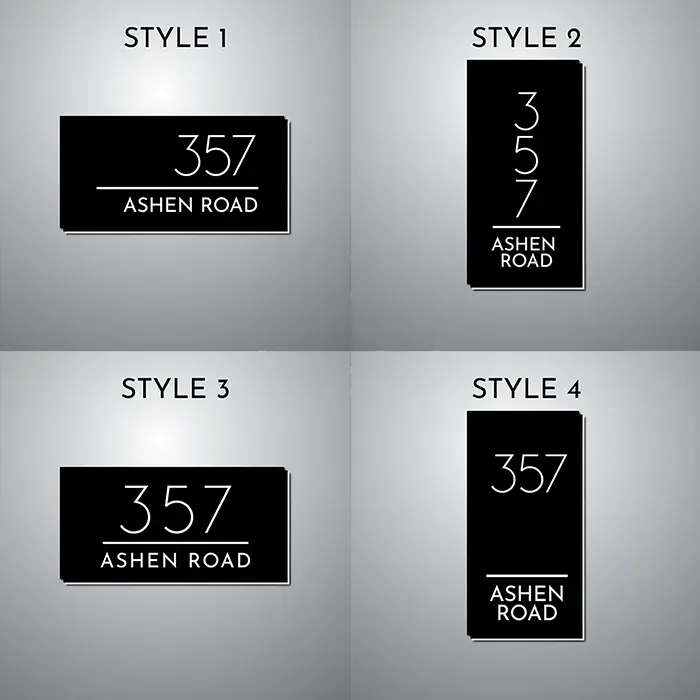 An explanatory image showing the details and fonts of the LED Address Sign product.